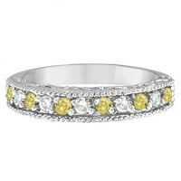 Фантазия жълто канарско и бяло диамантен пръстен лента 14k бяло злато