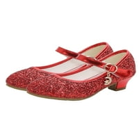 Момиче танцови обувки блясък Мери Джейн Комфорт принцеса обувки парти неплъзгащи помпи сватбени вълшебни ленти плоски червени 12c