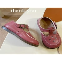 Woodbling Children Flats Dully Out Leather Shoe Gean Graid Ress Boesh Party Mary Jane Casual T-каишка Лек розов 13C