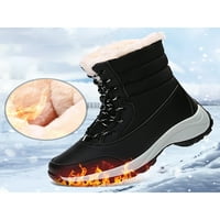 Ferndule Mens Winter Boot Fau Fur топли обувки Средно теле ботуши за сняг Небрежно плюшена облицована работа дантела нагоре приплъзване устойчиво черно 10