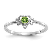Солиден 14k бяло злато перидот зелен август Gemstone Birthstone сърце годежен пръстен размер 7.5