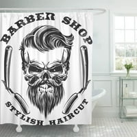 Косъм брадат череп бръснар хипстър винтидж бръснарница брада черна класическа завеса за душ баня за баня