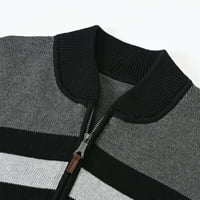 Yuyangdpb Мъжки пуловери цип на леки ежедневни райета пуловери за пуловери черни 2xl