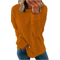 Плюс размери суичъри за жени падат мода, кръгла шия капка рамо пуловер с дълъг ръкав твърд суичър тънки блузи отпуснати прилепнали леки върхове