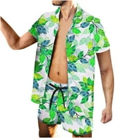 Мъже лято ежедневни копчета с къс ръкав надолу ризи и къси панталони винтидж хавайски стил боулинг ризи къси анцузи