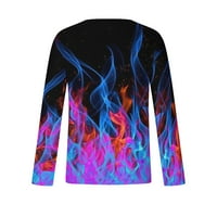 Мъжки плюс размер риза Crewneck Небрежно дълъг ръкав 3D отпечатан пламък с тънка тениска на външни спортни върхове блузи блузи блузи