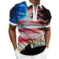 Мъжки поло риза 4 юли Ден на независимостта 3D цифров печат Лапин цип с къс ръкав ежедневно модно яке тениска върхове