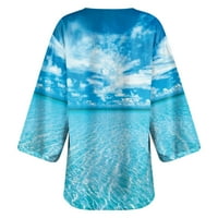 Дамски плажен жилетка шифон бохемски кимоно кардиган есен моден тънък слънцезащитен крем жилетки ежедневни разхлабени палто тренировка с дълъг ръкав яке флорален принт външни дрехи син XL