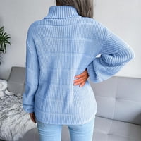 Buigttklop Време и Tru пуловери за жени Разчистване жени Небрежни дълги ръкави изпускайте основен плетен пуловер Синьо