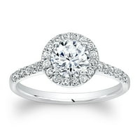 Дами 14kt бяло злато кръгло ореол диамантен пръстен 0. CTW G-VS Diamonds W 1.00ct Естествен кръг бял сапфир Ctr