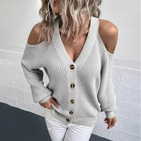Vivianyo hd пуловери за жени разрешение плюс размер мода жени зимен солиден бутон с дълъг ръкав v-образно деколте ежедневни пуловер върхове роли