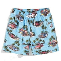 Плажните къси панталони за мъже, големи приспособления с пет точки летни хаваи, отпечатани къси панталони уютни еластични талия на талията Бързо сушене на бански костюми Сини XL