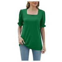 Блузи за жени от женски твърд цвят квадратна шия, плитки с късо ръкав, свободен отгоре дами отгоре зелено l