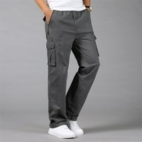 Мъжки памук плюс размер джобни твърди еластични панталони на талията Общи панталони Разхлабени панталони за мъже
