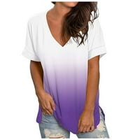 Ризи за жени свободни прилепнали облечени ежедневни градиенти с v-образно деколте с къси ръкав свободна тениска лятна модна туника отгоре