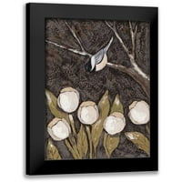 Reynolds, Jade Black Modern Modern Framed Museum Art Print, озаглавен - Chickadee и Tulips II