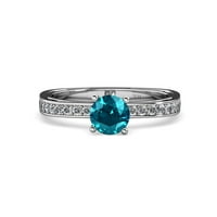 Лондон Blue Topaz & Diamond Euro Shank годежен пръстен 1. CT TW 14K бяло злато.size 7.0
