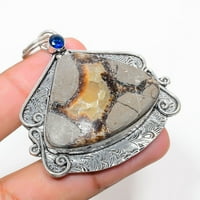 Септериански камък, синьо топаз стерлингов сребърен бижута висулка 2.36