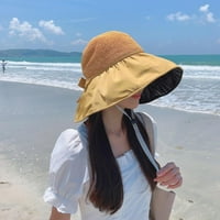 Жени сламена шапка лято издълбан дишащ широк ръб слънчева козирка капачка боукен декор сгъваем преносима капачка на кофата