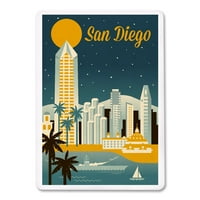 Сан Диего, Калифорния, Retro Skyline Series, Lantern Press, Premium Playing Cards, Card Deck With Jokers, USA Made