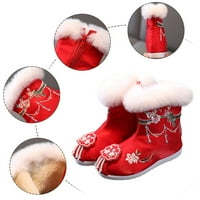 Обувки за малки деца памучни ботуши за момиче зима винтидж бродирани платнени ботуши плюшени вътре в Hanfu обувки Деца chukka ботуши размер