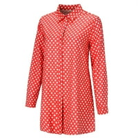 Червени ризи за жени реколта с дълъг ръкав полка точки риза яка горна риза блуза блуза