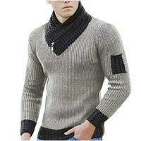 Juebong Коледни оферти Салв пуловер за врата Платен пуловер пуловер с дълъг ръкав Мъжки пуловер за шевове, черно, m