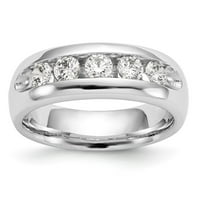 Солидна 14k бяло злато пет каменни диамантен канал сватбен пръстен лента с CZ Cubic Zirconia размер 9