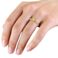 Жълт сапфир и диамантен годежен пръстен с Milgrain Work 0. CT TW в 14K розово злато.size 9.0