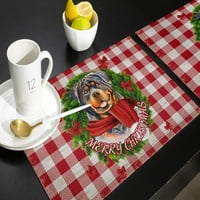 Norina Christmas PlaceMats Весели коледни таблици за вечеря маса ретро карирано куче животни ротвайлер маси за маса за коледна празнична памучна лента място за закрито на закрито комплект от 4
