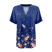 Плюс размери върхове за жени женски v-образно деколте с къси ръкави графични щампи дами блузи летни ризи за жени тъмно синьо s