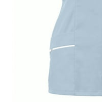 Yyeselk Scrubs върхове за жени плюс размер с къс ръкав чист цвят работещ равномерна яка за ревера v шия дишаща сестринска риза с джобове светло синьо s