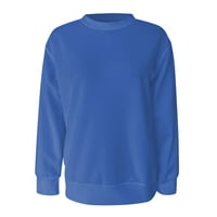 Под $ женски есенни върхове дълги ръкави свободни пуловер блузи екипаж на шията солидни женски върхове сини xxl