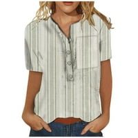 Летни върхове Флорални ризи с къс ръкав за жени модерни ежедневни копчета Хенли риза v Врат свободни пуловери