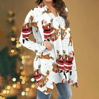 Odeerbi Коледна жилетка за жени винтидж геометричен печат Етнически ретро-отпечатък свободен палто с дълги ръкави бяло бяло