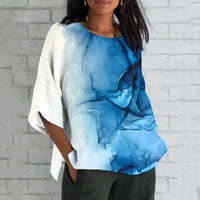 Жени от гилигилисо печат три четвърт ръкав кръгла врата пуловер върхове ризи блуза