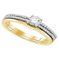 Солидна 14k жълто злато кръг диамант стройник двоен ред булчински сватбена годежна лента за пръстен комплект CT. - Размер 5