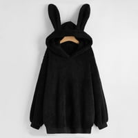 Качулки за женски небрежен дълъг ръкав твърд цвят пуловер суичър разхлабена качулка дебело блуза палто черно s