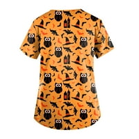 Дамски върхове блуза отпечатани къси ръкави работни дрехи женски ризи екипаж на врата лято оранжево 2xl