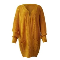 Pedort Womens Cardigan пуловери Отворен преден плетен жилетка с дълъг ръкав ежедневно пуловерно яке жълто, xl
