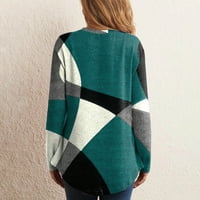 Pyju женски плетен суичър с дълъг ръкав есен за първичен ден, геометричен печат Небрежен пуловер Суичърс плюс размер Екипаж