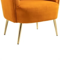 Стол за акцент на кадифе, модерен тапициран стол с един диван със златни метални крака, удобни столове за хол с меки обгръдки за облегалка за читалня, спалня, офис, портокал