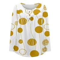 Блузи за жени жени дълги ръкави върхове графични отпечатъци ежедневни върхове падат бутон надолу пуловер блузи жълти l