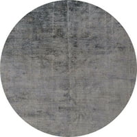 Ahgly Company Machine Pashable Indoor Round Abstract Gunmetal Grey Area Rugs, 8 'Round