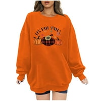 Женски качулки качулки за женски небрежен моден принт с дълъг ръкав пуловер суичър с качулка оранжева xxl