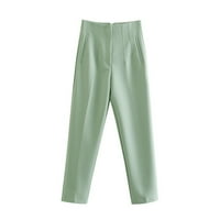 Wavsuf дамски панталони плюс размер Харлан прав крак Висока зелена панталона Размер XL