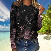Крюнек ризи с дълъг ръкав за жени флорален принт есен зимни ежедневни върхове Графична модна пуловер суичър